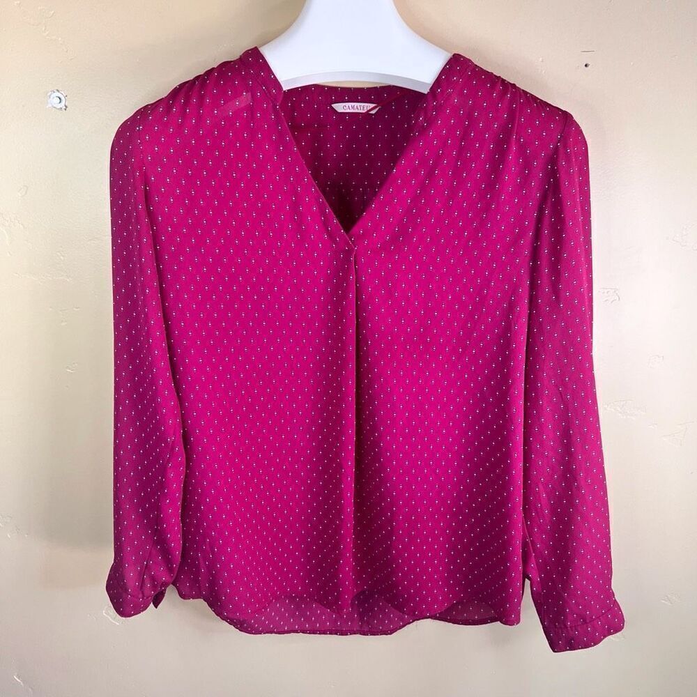 Camaieu Womens Printed Flowy Blouse Pink Size 8 Work Career Wear